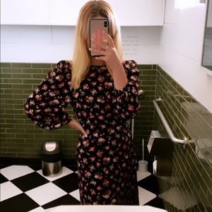 Zara rose print long sleeve maxi dress